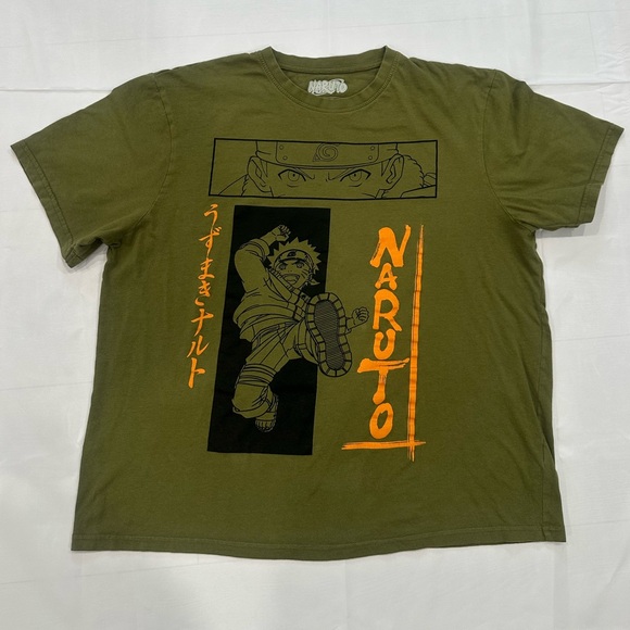 Naruto Shippuden Men’s Olive Green Graphic T-Shirt Uzumaki Anime Tee Size XL - Picture 3 of 7